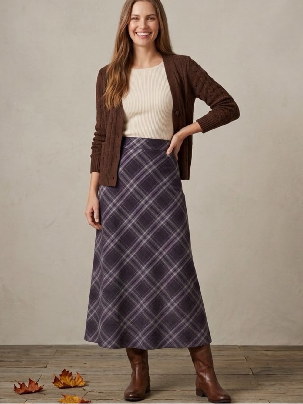 Talbots Purple Gray Plaid Wool Blend Maxi Skirt Womens Size 12 Academia